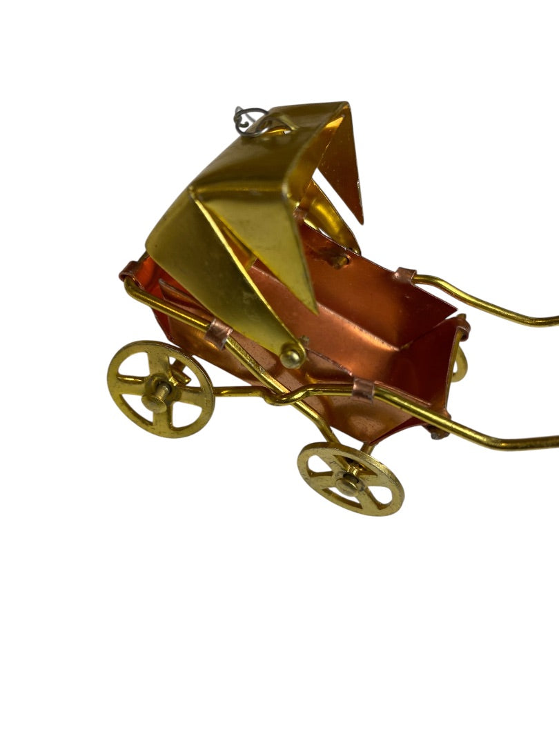 Vintage SSCO Taiwan Metal Baby Carriage Buggy Ornament Holiday Christmas