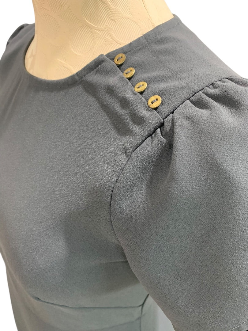 Size 2P Loft Petites Charcoal Gray A-Line Dress Button Embellished Shoulder