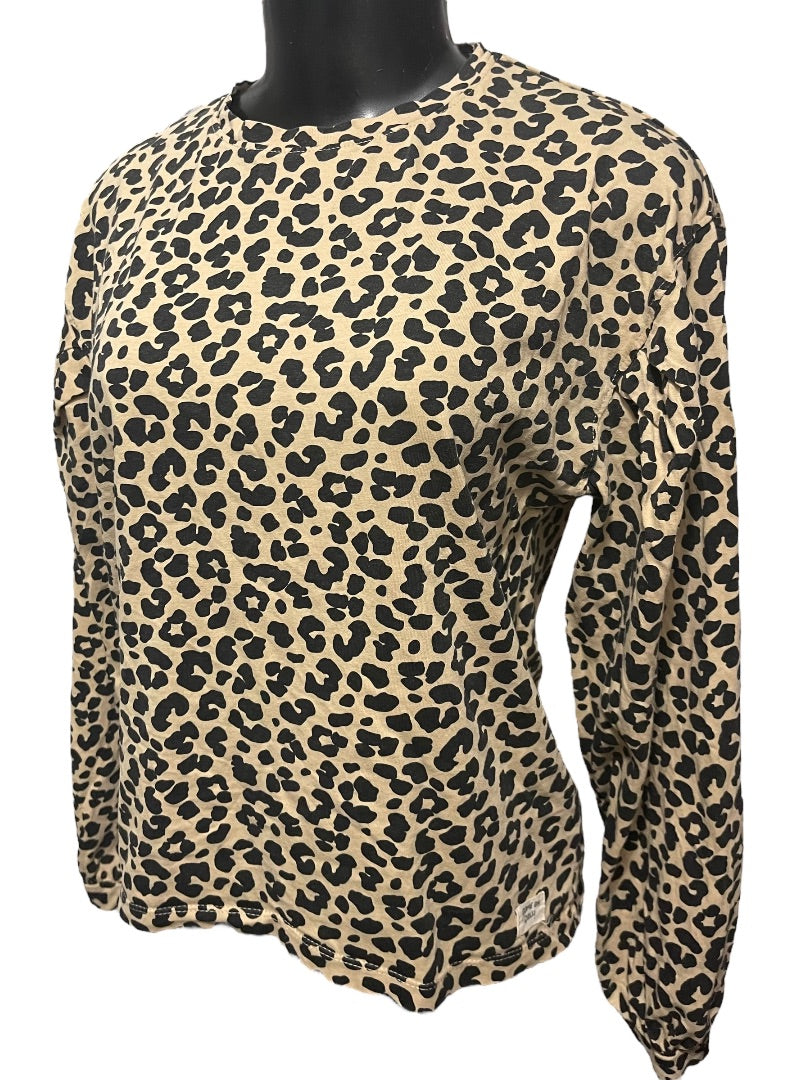 13-14 Zara Girls Crew Neck Long Sleeve Animal Print Cotton Girls Shirt Brown