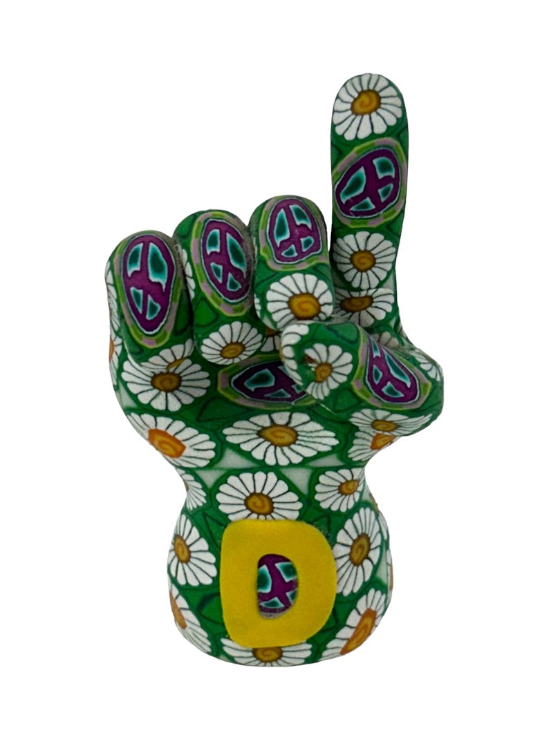 Clay Ring Holder Green Daisy Peace Sign Monogram "D" 3 Inches High