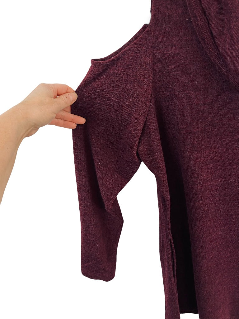1X Attitudes by Renee Women's Cold Shoulder Cowl Neck Sweater Eggplant