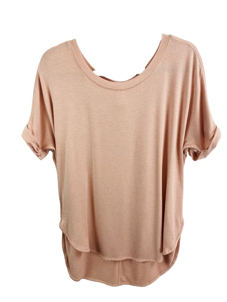 Medium Matty M Women's Pink Soft Short Sleeve Hi Lo Tshirt