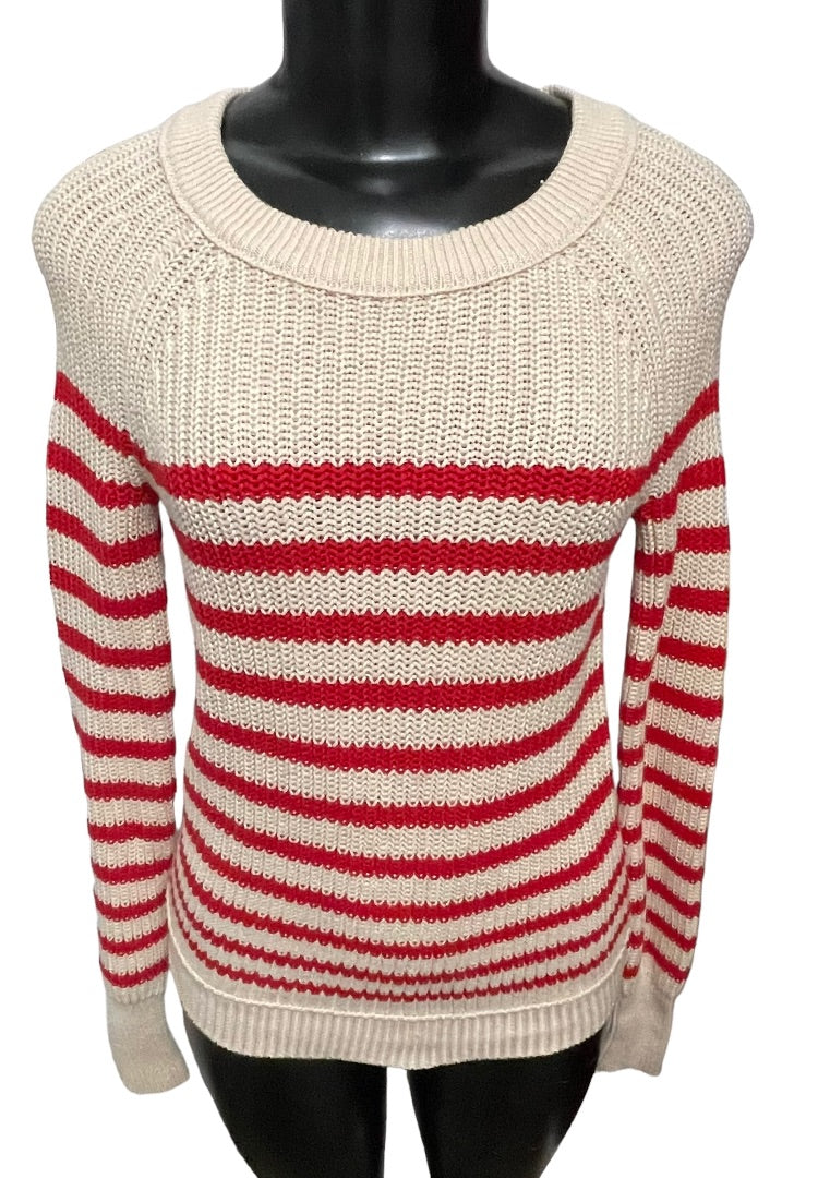 XS J. Crew Striped Knit Fitted Long Sleeve Cotton Womens Sweater 53198