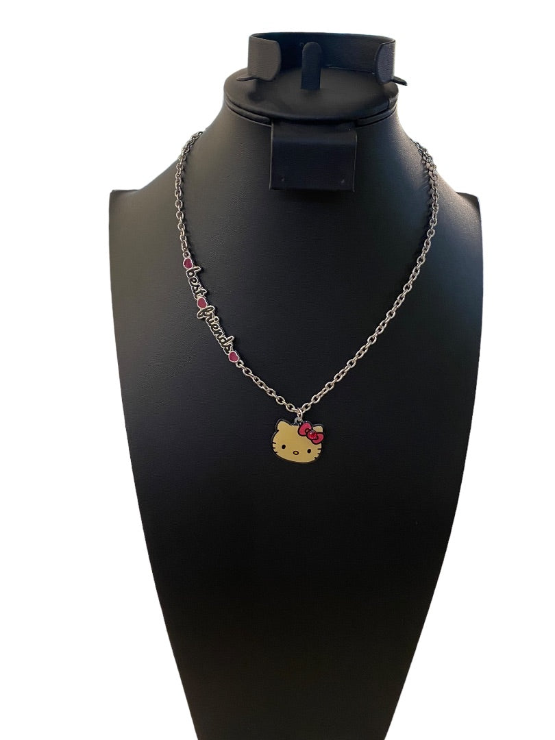 2012 Hello Kitty Sanrio Pendant Necklace Silvertone "Best Friends" 17.5"