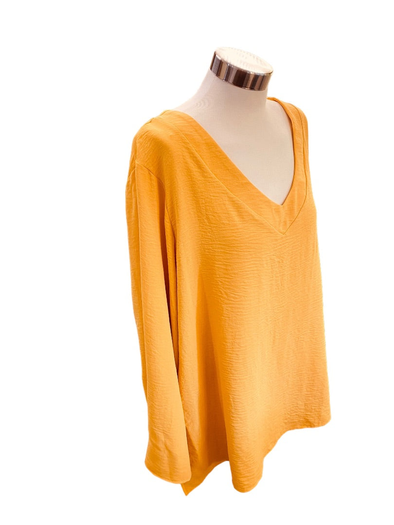 18/20 Asley Stewart Womens New Yellow Gold Crinkle V-Neck Pull Over Blouse Top