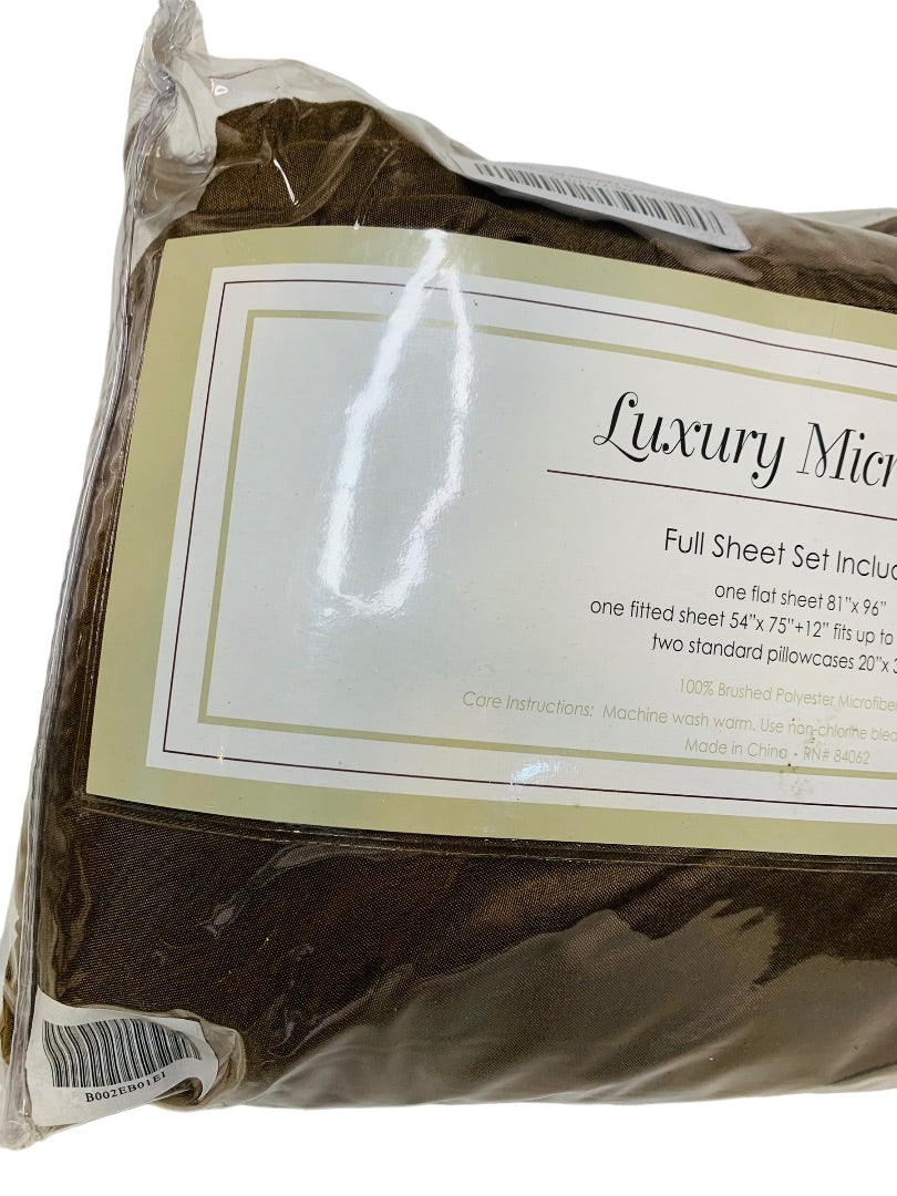 Luxury Microfiber Full Sheet Set Bronze Flat Fitted Sheet Pillowcases 2 Double New