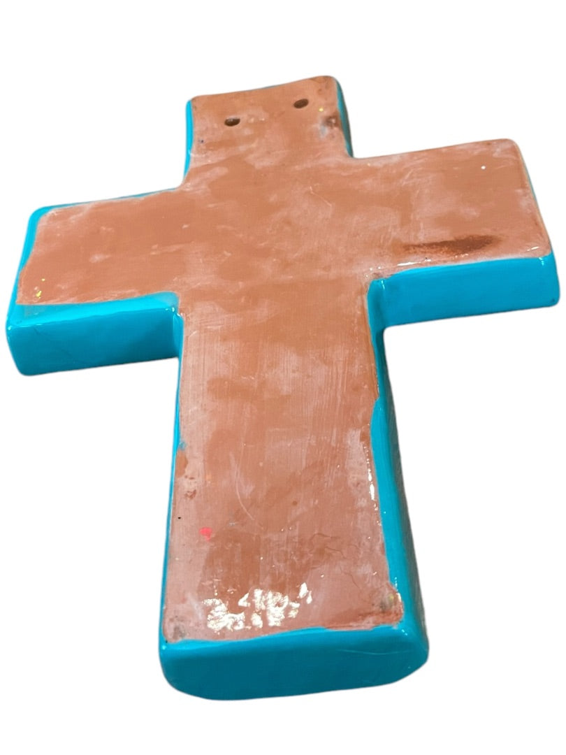 Glazed Art Pottery Hand Painted Cross Wall Vase Mexico