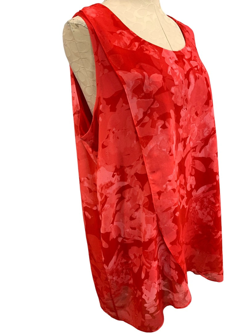 XL H by Halson Womens Red Sleeveless Pullover Lined Blouse Tunic Sleeveless Petal Front