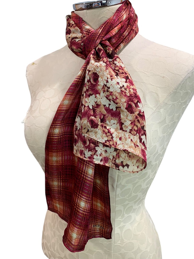 Vintage Echo Womens Silky Floral Plaid Scarf 60 x 9.5 Inches