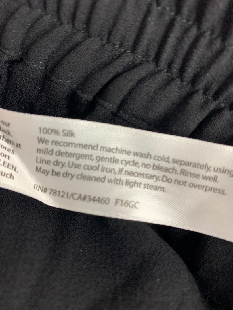 Large Eileen Fisher Silk Womens Black Pull On Loose Fit Pants Sheer Pockets