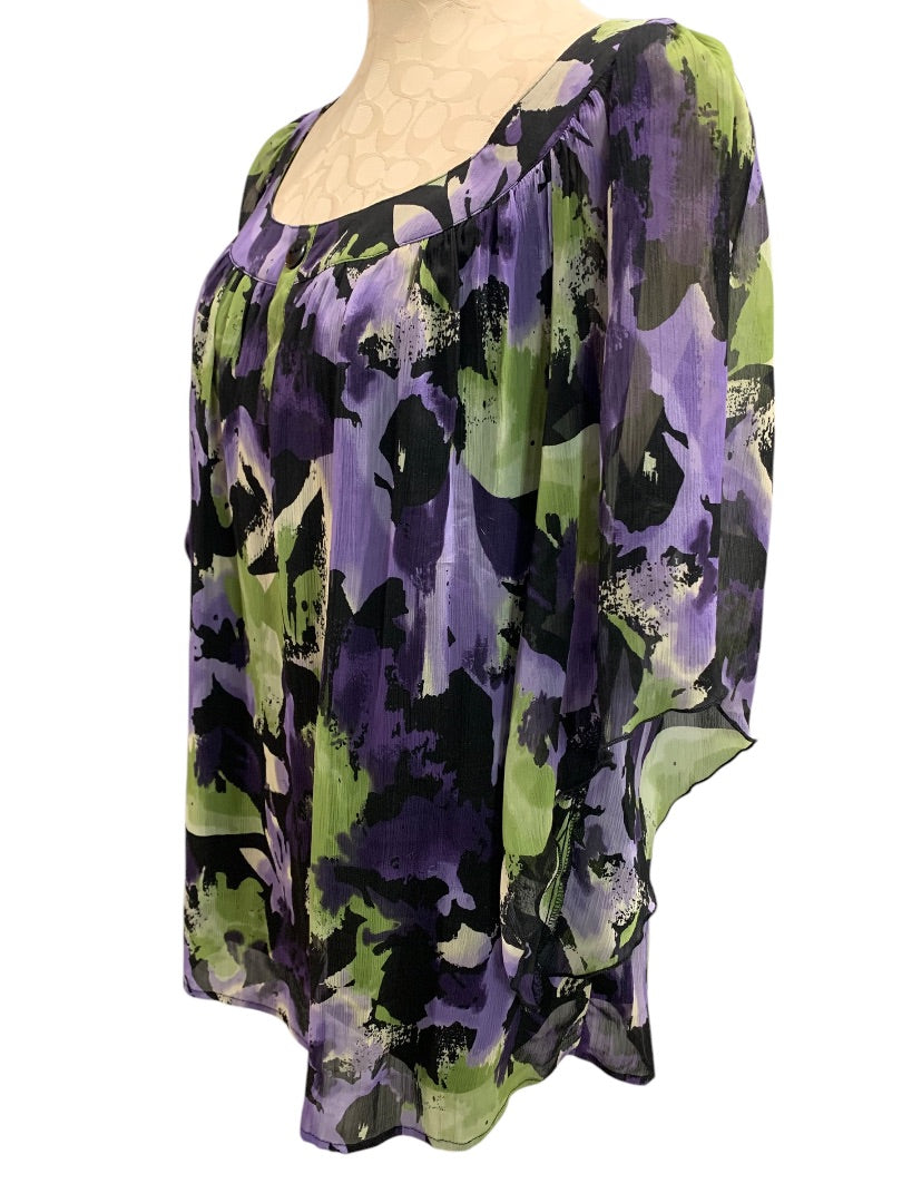 XL Sara Michelle Pullover Womens Flowy Blouse Shirt Scoop Neck