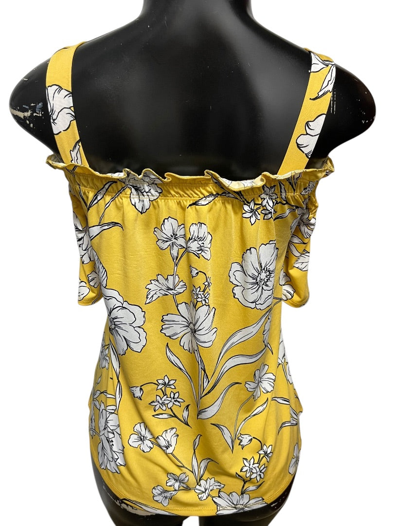 Large PerSeption Concept Floral Off Shoulder Womens Shirt Yellow