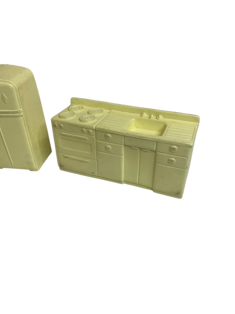 1950s Marx Miniature Dollhouse Yellow Plastic Kitchen Set 2 Piece