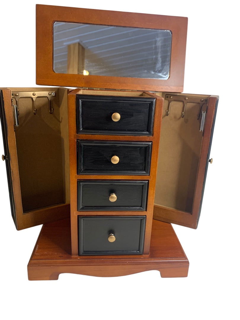 Tabletop Jewelry Armoire Brown Black Refinished 11"h x 9.5"l