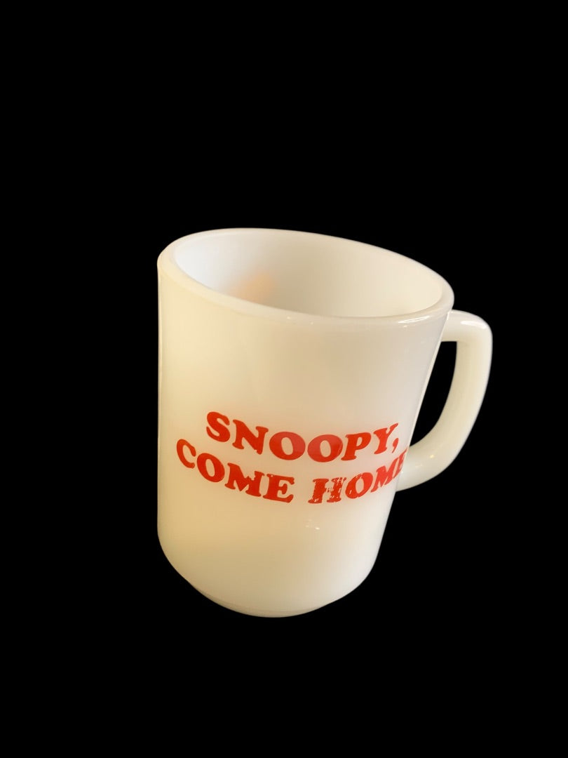 1960s Snoopy Fire King Mug "Snoopy, Come Home" Peanuts Woodstock