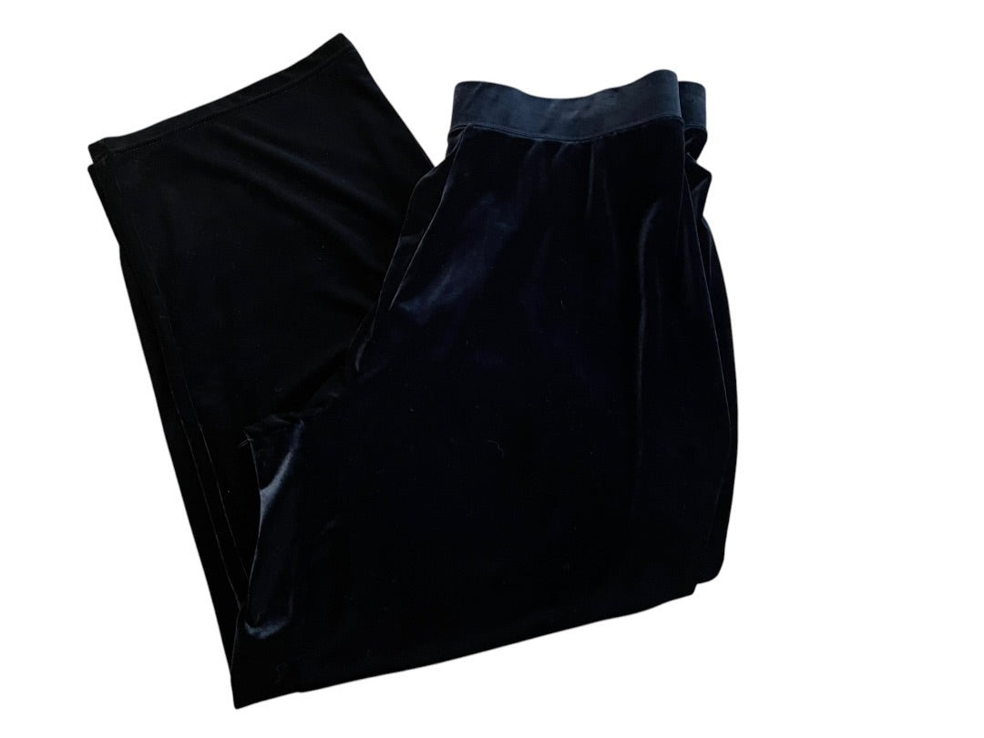 1XP Susan Graver Petite Elastic Waist Pants Black Velour Pull On
