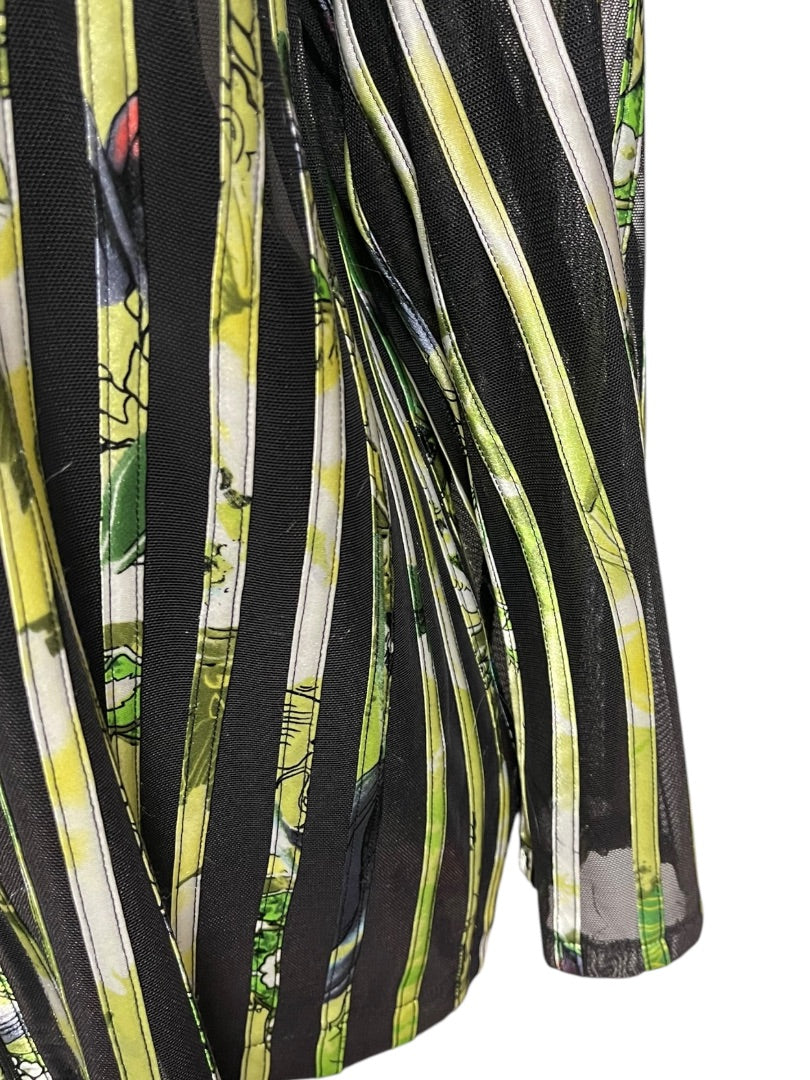 24W JS Collection Woman Striped Floral Sheer Longsleeve Zipper Shirt