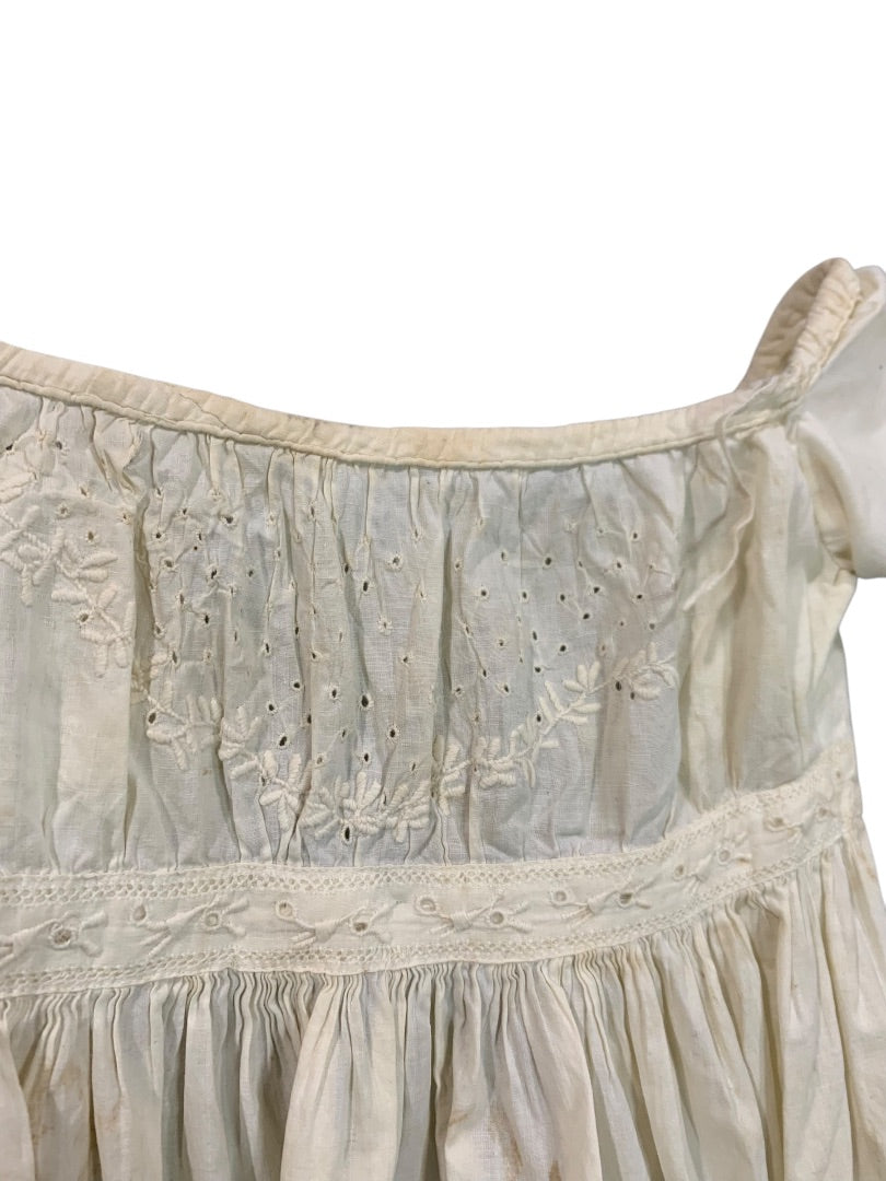 Antique Victorian Girls Gown Eyelet Embroidery 1800s Lace Trim