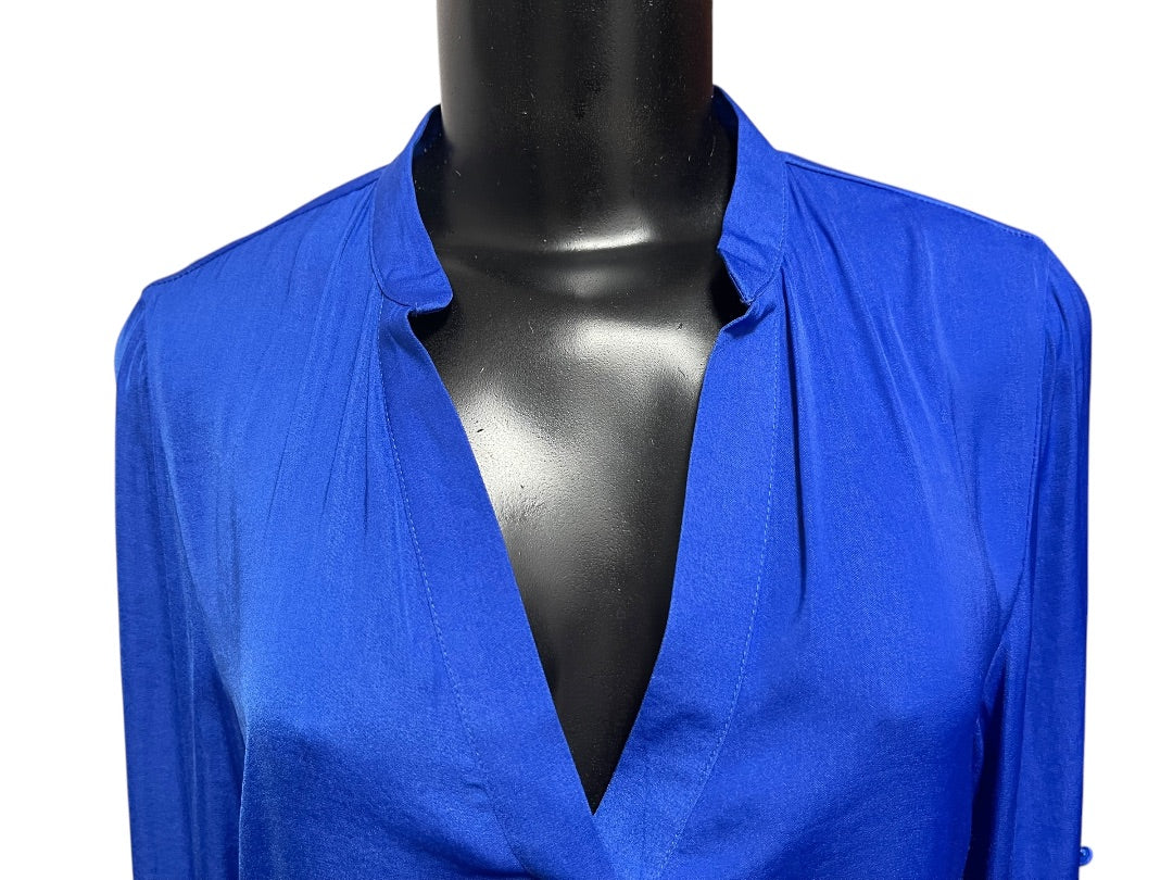 Small Naked Zebra Roll Tab Sleeve Womens Blouse Top Royal Blue