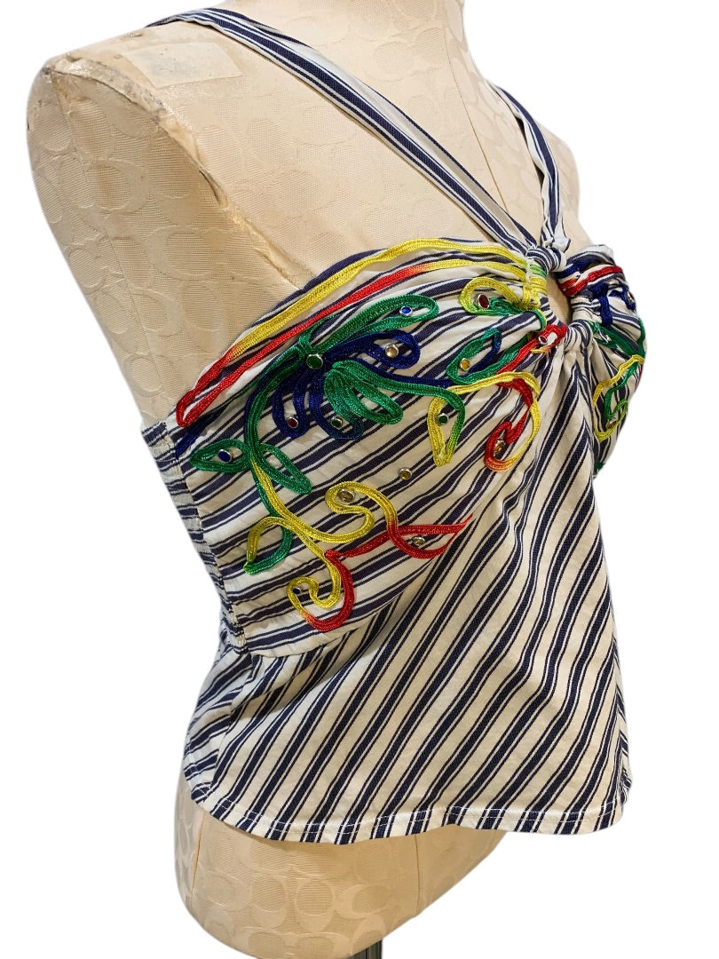 Medium Tiny Anthropologie Avril Womens Soutache Embroidered Halter Top