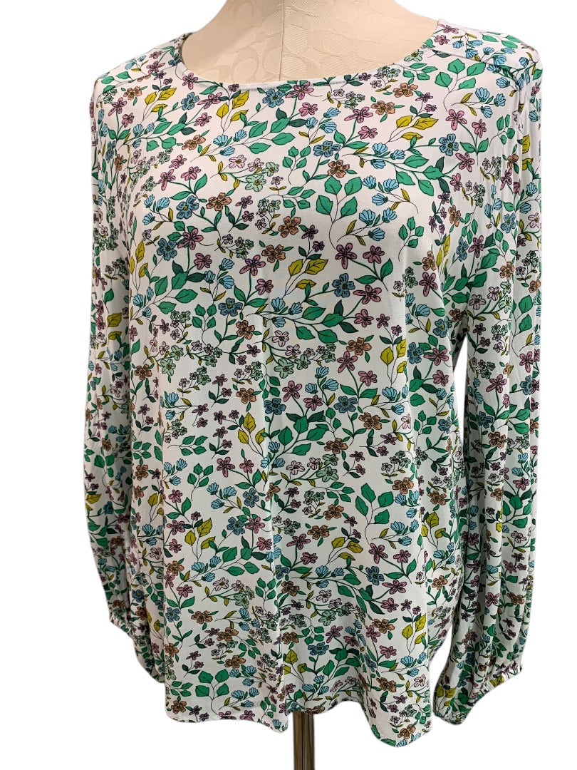 Medium LOFT Womens Popover Floral Blouse Shirt Long Sleeve