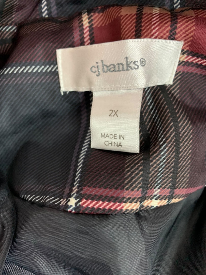 2X CJ Banks Womens Plaid Quilted Zip Up Vest Red Black