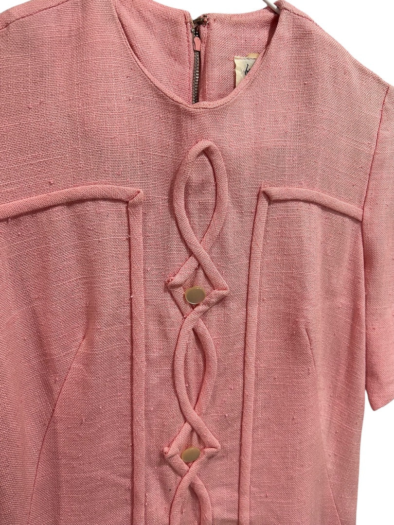 For JPs Only Womens Dress Pink Vintage Braided Front 60s Mod Style