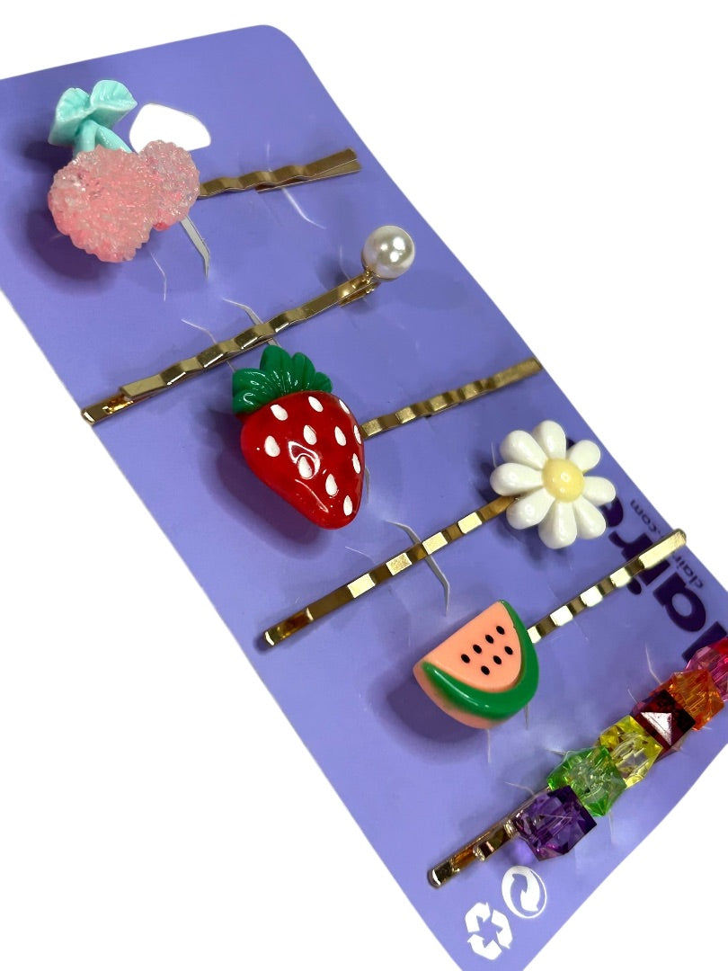 Claires New Fruit Bobby Pin Faux Pearl Set of 6 Flower