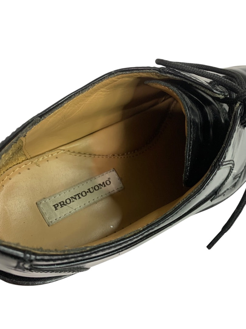 Size 9.5 Pronto Uomo Mens Black Leather Dress Shoes Plain Toe