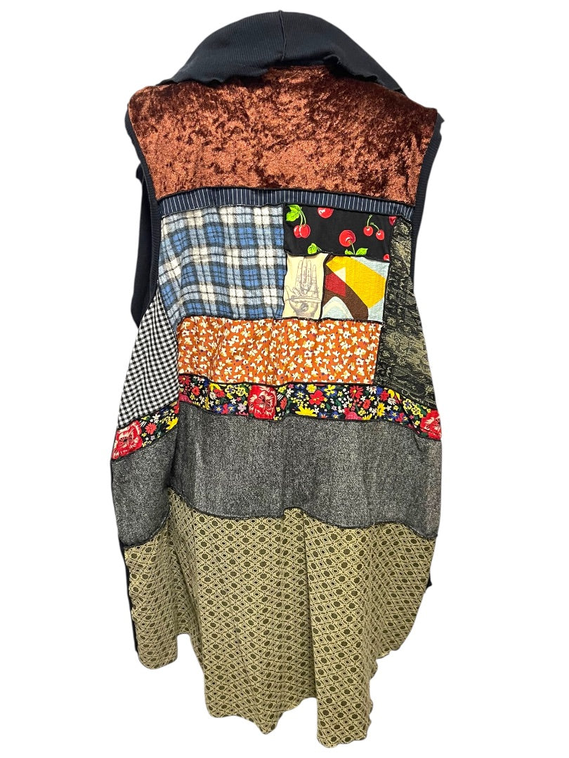 Medium Christy Fisher Sleeveless Patchwork Long Vest Made in USA