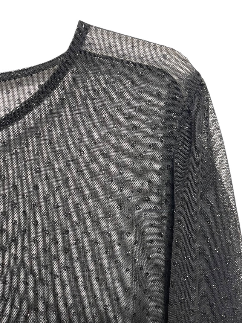 3X INC Womens Shirt Sheer Long Sleeve Glitter Shimmer Polka Dots