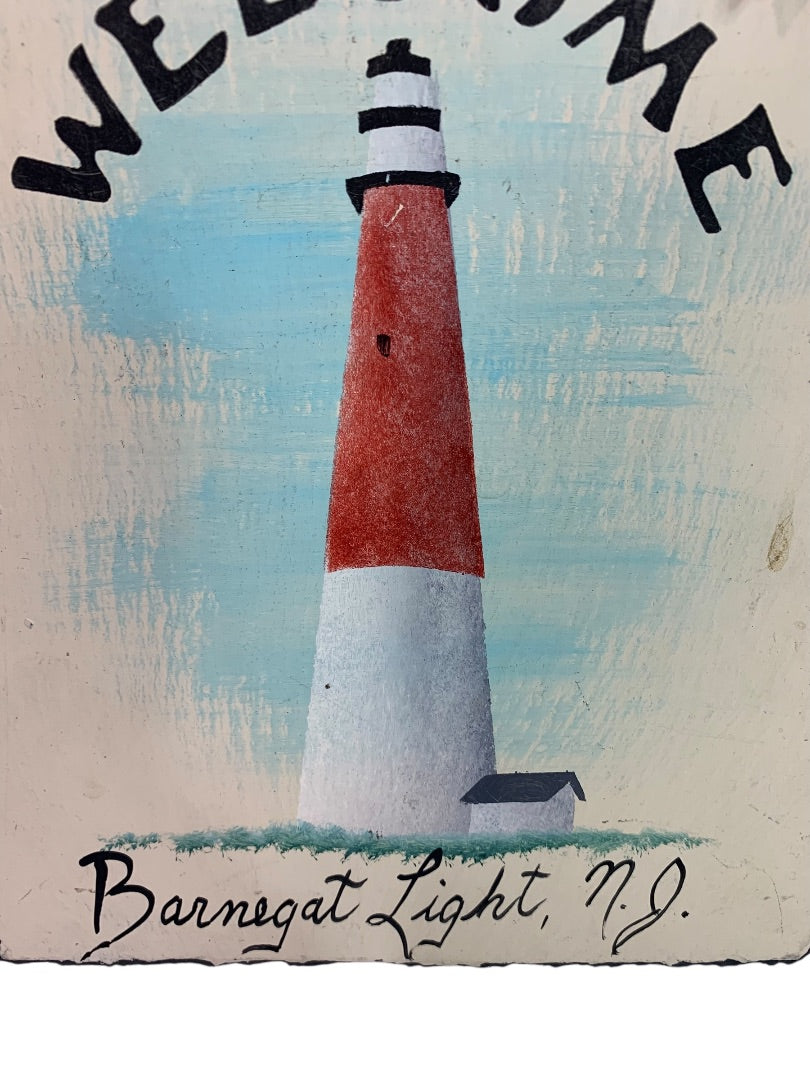 Painted Slate Wall Hanging "Welcome Barnegat Light, NJ" Lighthouse 10" x 8"