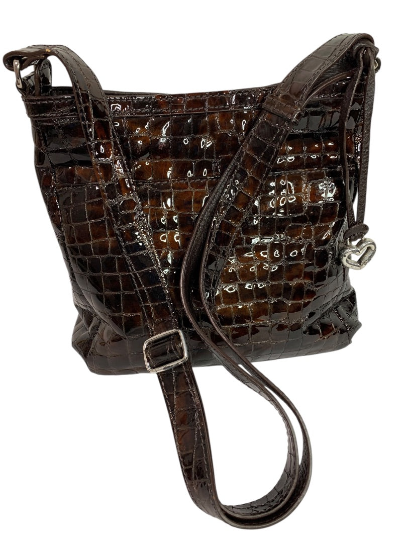 Brighton Cher Front Wallet Organizer Patent Leather Brown Crossbody Bag