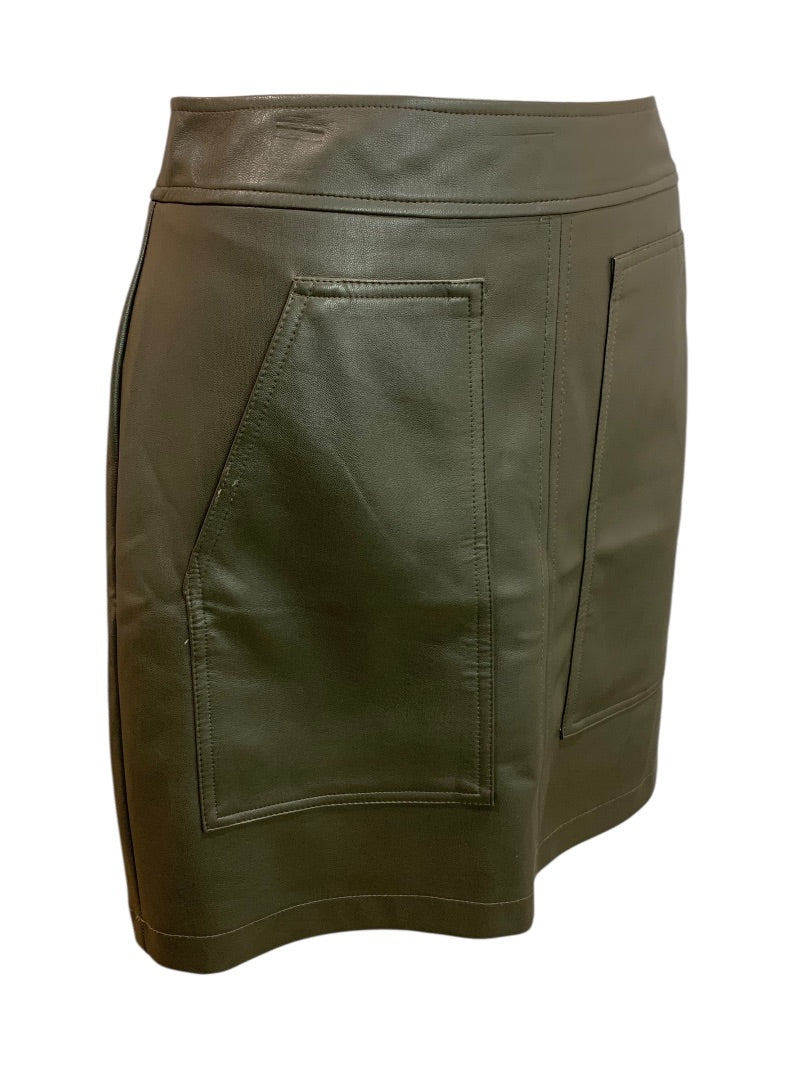 Size 4P Loft Petites Dark Gray Faux Leather Skirt Side Zip Front Pockets