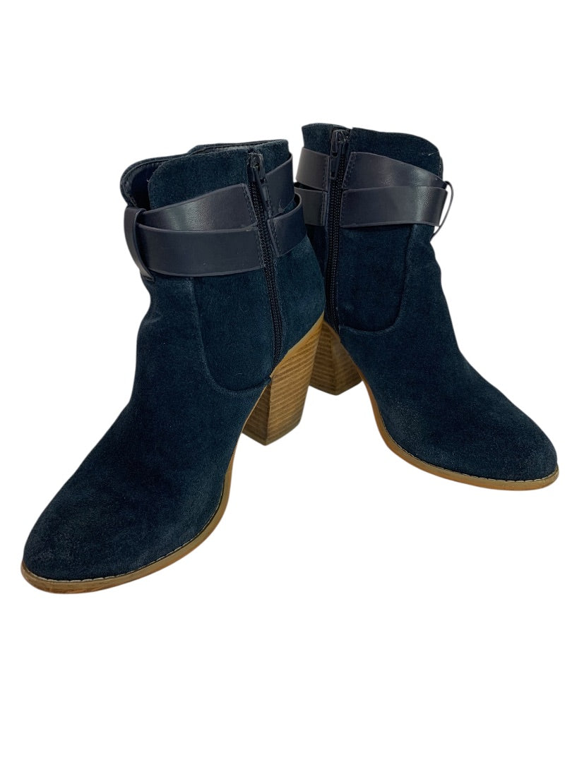 Size 6 Sole Society Womens Suede Booties Ink Blue Kelsita 3" Block Heel