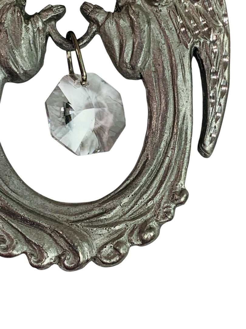 Spoontiques Pewter Twin Angels Ornament Crystal 2.5" #2372 Suncatcher