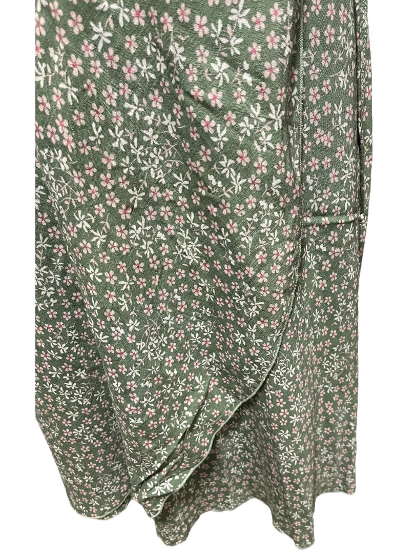 Small Hashtag 2 Piece Outfit Half Wrap Skirt & Smocked Crop Shirt Green