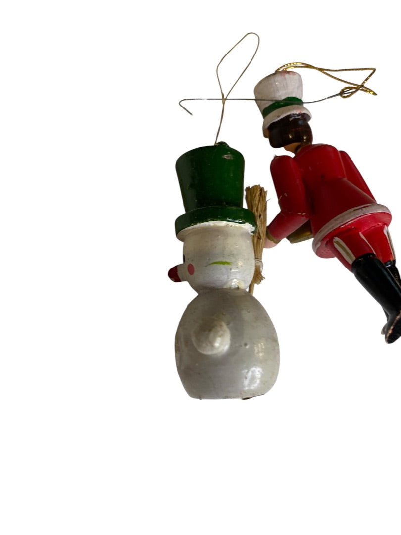 Vintage Wooden Christmas Holiday Ornaments Scary Snowman Soldier 4"