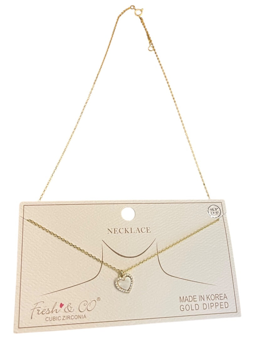 Fresh & Co Cubic Zirconia Gold Dipped 16.5"-17.5" Necklace New Heart Pendant