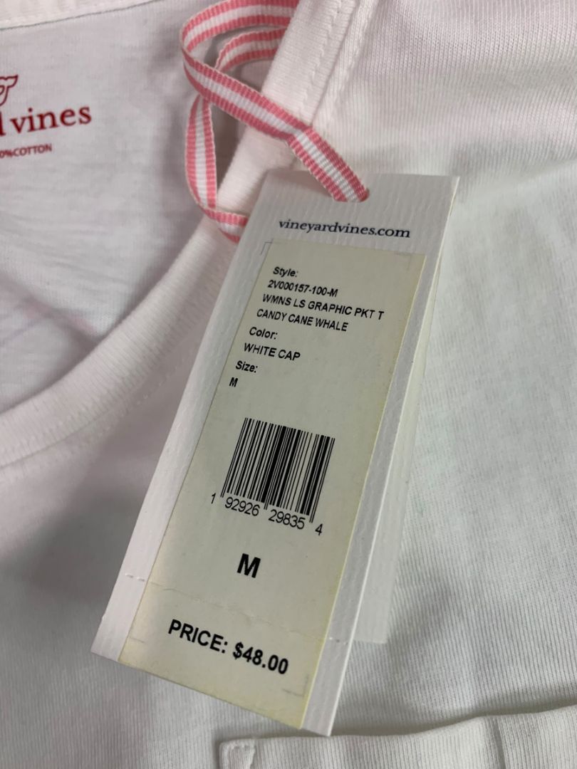 Medium Vineyard Vines Womens New Candy Cane Whale Long Sleeve Tshirt