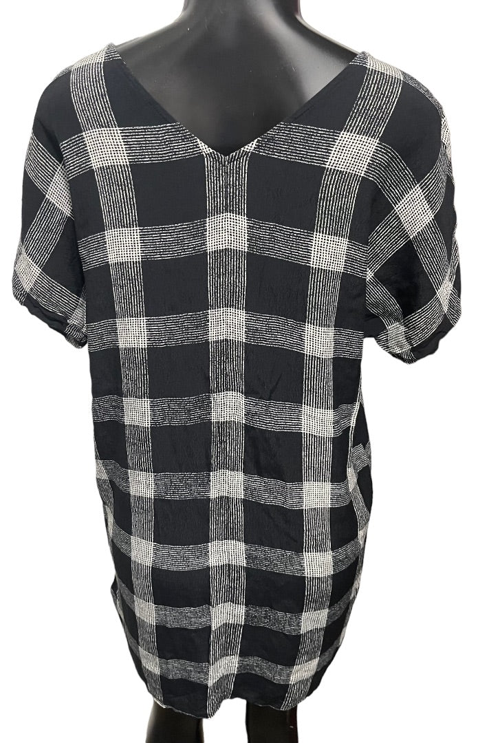 XS Madewell V-Neck Shift Dress Oversize Black White Plaid Lightweight