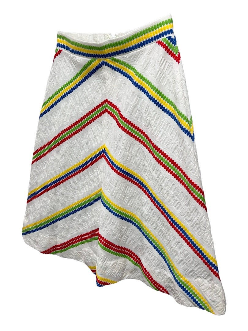 Kmart Vintage Rainbow Midi Skirt 1980s White A-Line Retro Fun