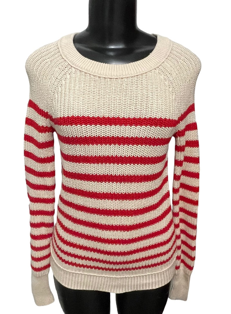 XS J. Crew Striped Knit Fitted Long Sleeve Cotton Womens Sweater 53198