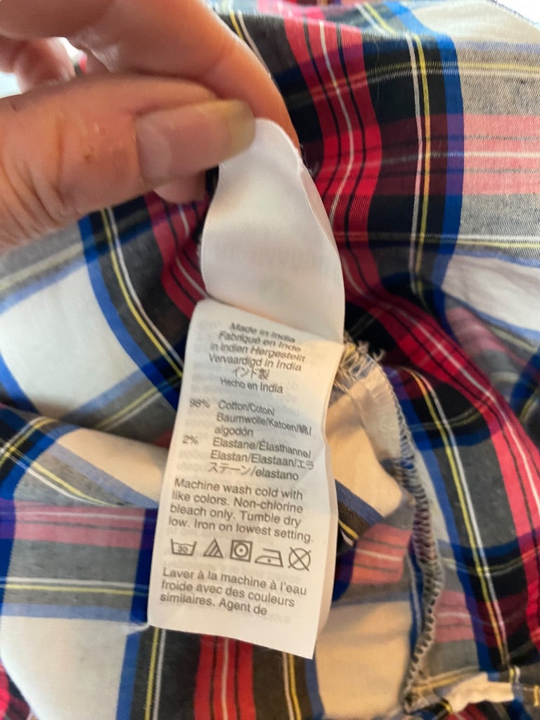 XS J.Crew Womens Plaid Button Up Ruffle Collar Blouse Stretch Cotton