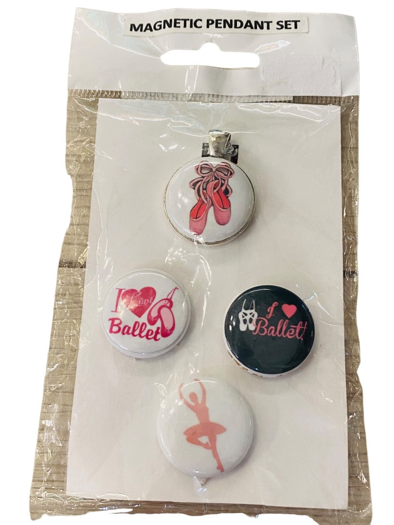 New Ballet Theme Set of 4 Magnetic Pendant and Chain Necklace Set Pink