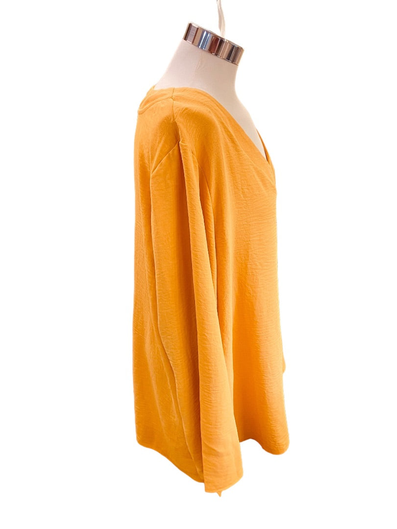 18/20 Asley Stewart Womens New Yellow Gold Crinkle V-Neck Pull Over Blouse Top
