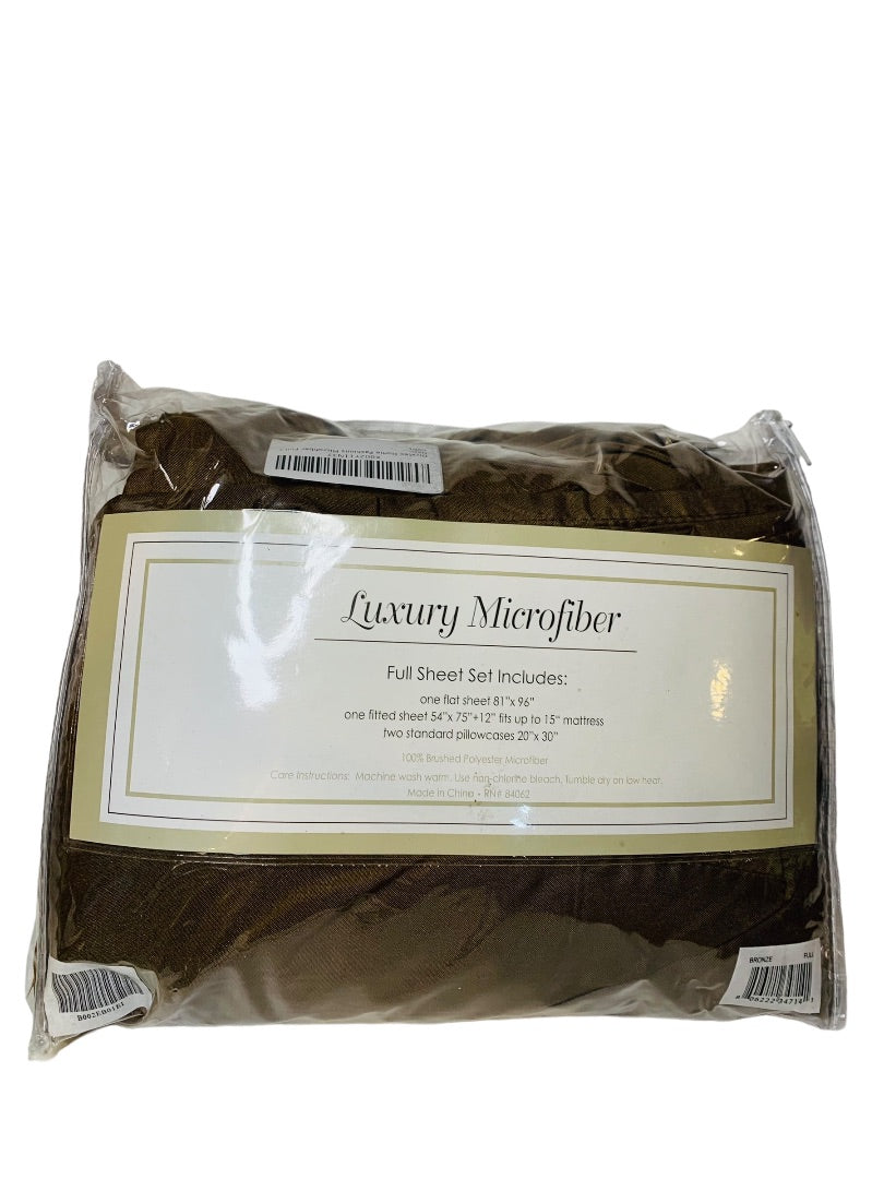 Luxury Microfiber Full Sheet Set Bronze Flat Fitted Sheet Pillowcases 2 Double New