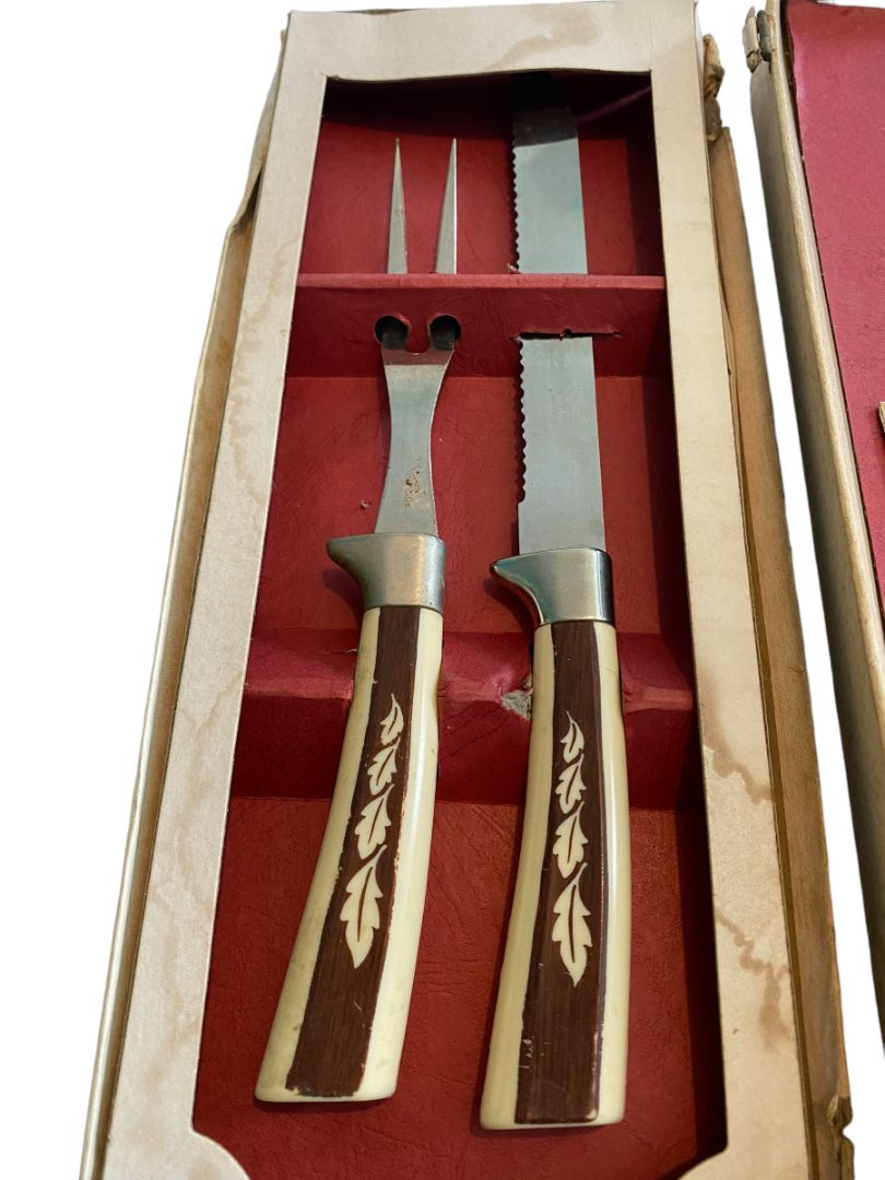 Regent Sheffield Stainless Steel England Complete Steak Knives & Serving Set Vintage