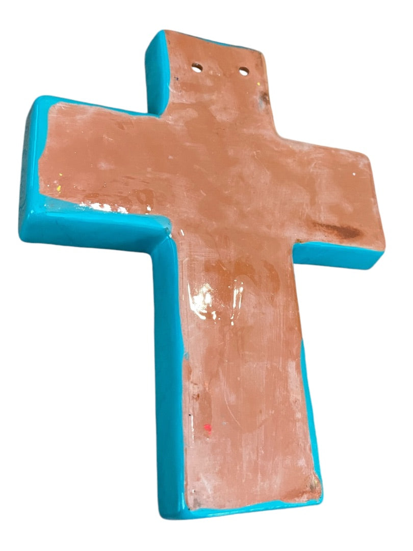 Glazed Art Pottery Hand Painted Cross Wall Vase Mexico