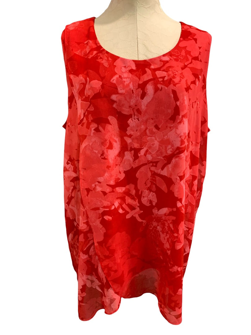 XL H by Halson Womens Red Sleeveless Pullover Lined Blouse Tunic Sleeveless Petal Front